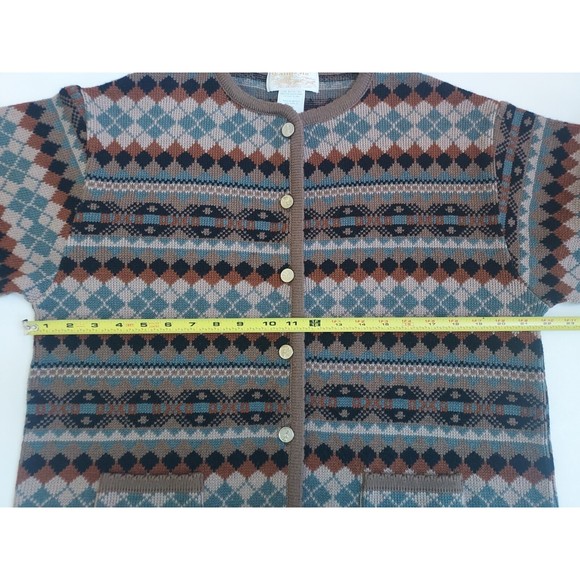 Ladies Tally-Ho Diamond Pattern Fall Colors Button Down Sweater W/Pockets Size L - Picture 5 of 8